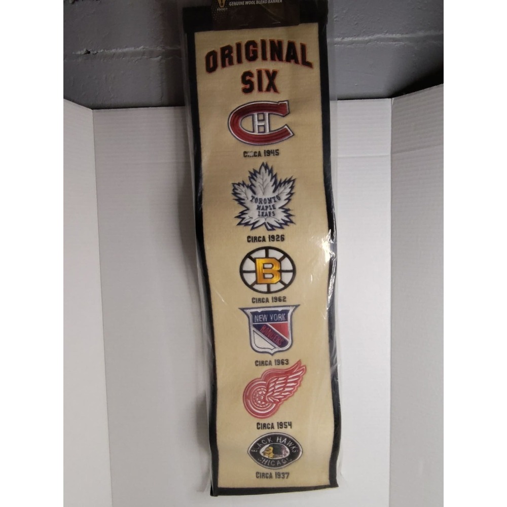 NWT‎ Vintage Original Six Wool Heritage Banner 32×8 With Embroidered Patches